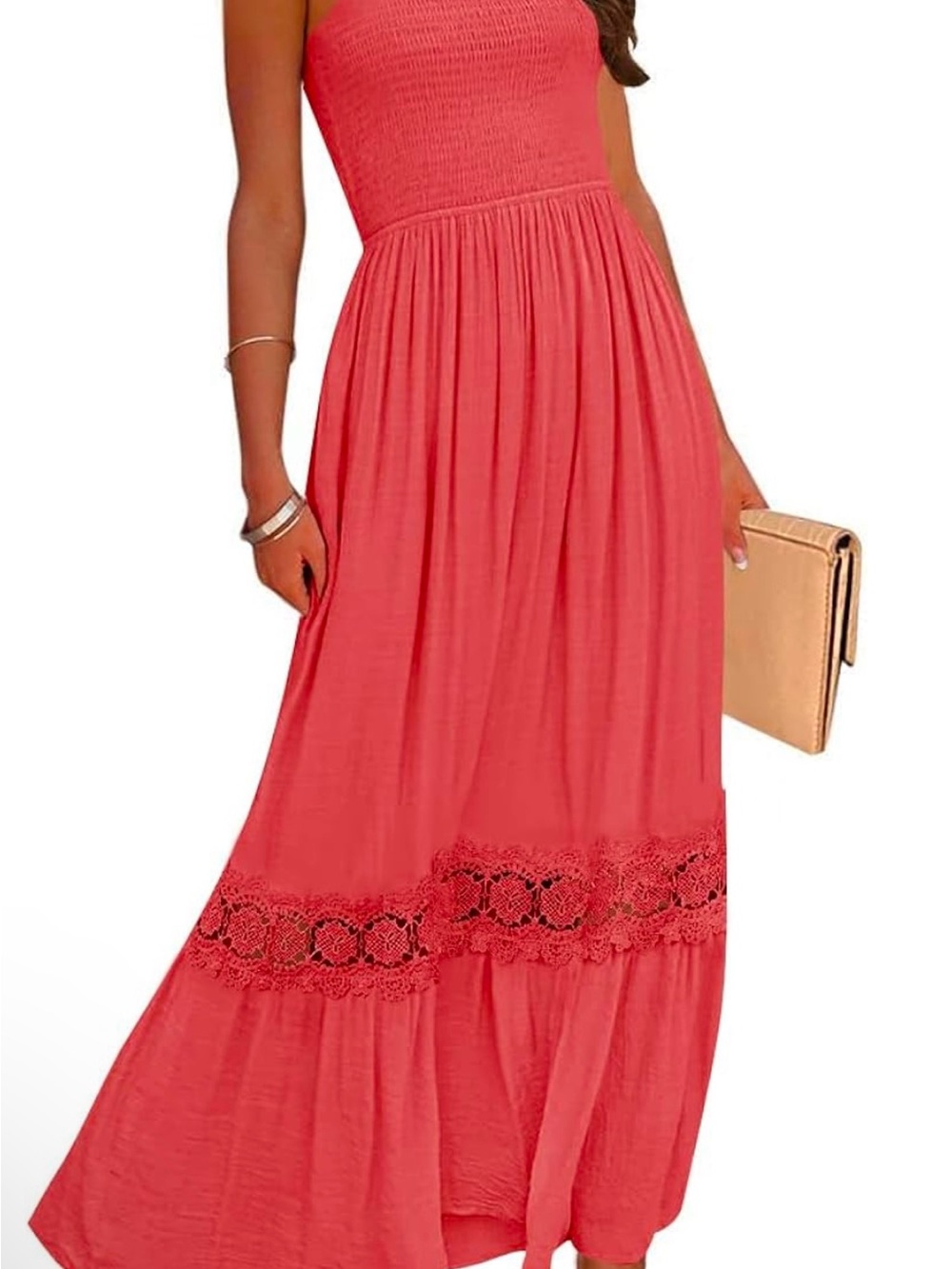 Summer Lace Strap Sleeveless Maxi Dress, Size: Small